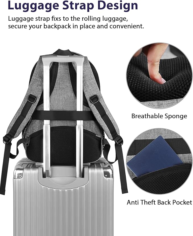 MATEIN Travel Laptop Backpack, 17 Inch Work TSA Approved Carry on Backpack, Large Computer Business Bag for Men Women with USB Port and Trolley Sleeve, College School Rucksack Book Bag, Grey