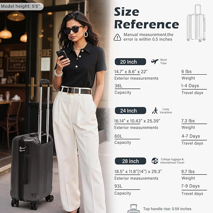 Coolife Luggage PC+ABS Hardshell Suitcase with TSA Lock, Spinner Carry On Lightweight (navy, S(20in_carry on))