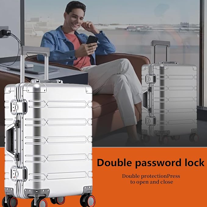WEICHEN Set of 2 All Aluminum Magnesium 20 in Carry On and 29 in Checked Luggage with Spinner Wheels and TSA Lock, Hard Case Luggage Carry On Travel Suitcase with 2 Duffle-Travel Bags