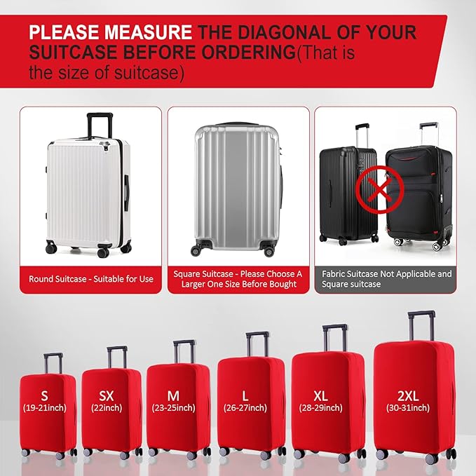 Travel Luggage Cover Suitcase Protector Scratch-Resistant Fit 19-31 Inch Suitcase, Not Included Suitcase (Red, S(19-21 inch))
