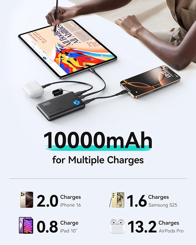 INIU Portable Charger, Ultra Slim 10000mAh 45W PD Power Bank, USB C in&Out Fast Charging Battery Pack, Travel Essential Phone Powerbank Compatible with iPhone 16 15 14 Samsung S22 S21 Google iPad etc