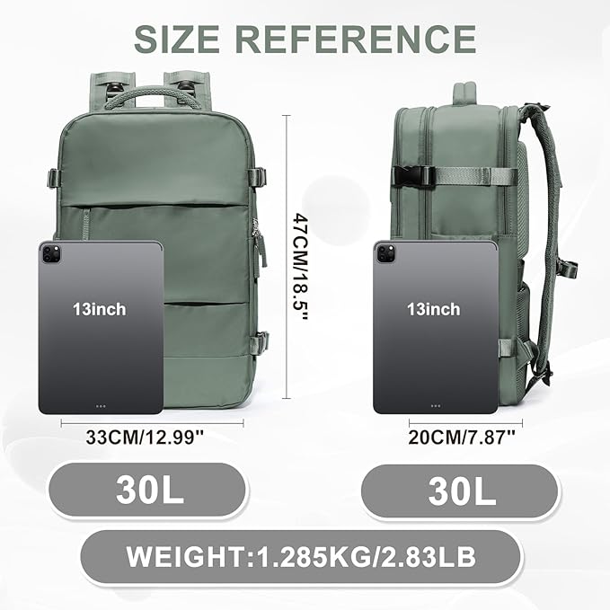 coowoz Large Travel Backpack For Women Men,Carry On Flight Approved,Hiking Waterproof Outdoor Rucksack Casual Daypack Fit 15.6 Inch Laptop Shoes Compartment (Olive Green)