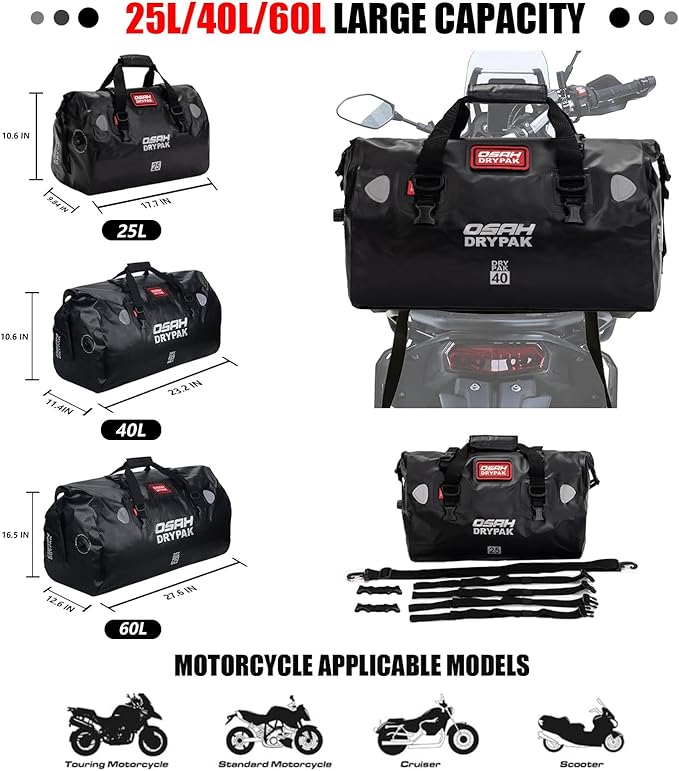 Waterproof Duffel& Luggage Bag - Motorcycle Dry Bag Tail Saddle Bags with Roll Top Closure,Large Storage Space,for Camping, Kayaking, Fishing & Traveling(Yellow, 40L)