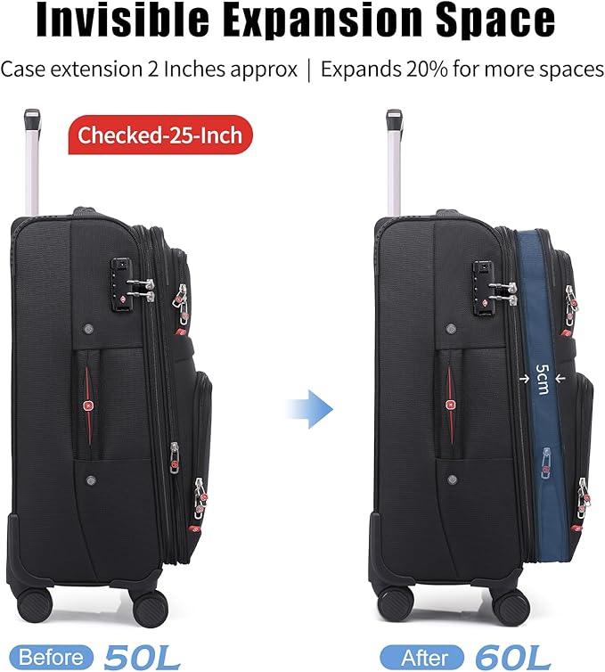 Softside Expandable Luggage with 4 Spinner Wheels, Durable Carry-On Luggage Suicase (Gray, 2-Piece Set 21/25)