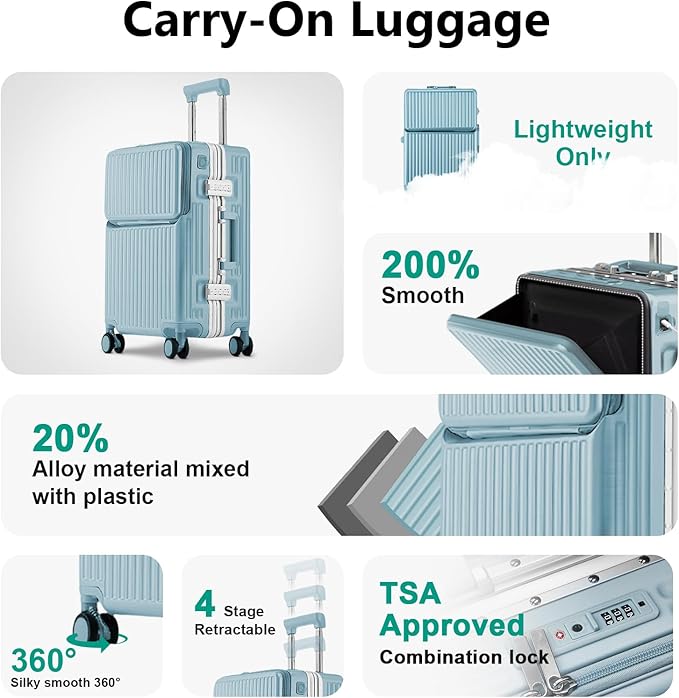 Hard Shell Luggage 28 Inch Travel Luggage, Carry-On Luggage Spinner TSA with Lid, ABS Aluminum Frame，Lightweight Travel Luggage 20'' 24'' 26''Carry-On (upgraded blue, 28 inch)