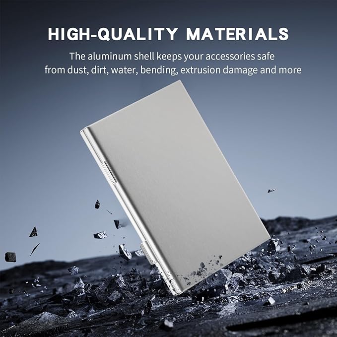 Aluminum SIM Card Case, 19Slots Ultrathin SIM Card Holder, Fit for 4 SIM Card, 14 Micro sim Card and 1 Cell Phone Eject Pin Slots, Silver