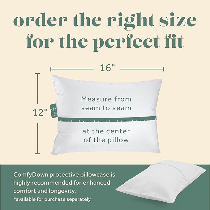 Goose Down Travel Pillow - Filled with 800 Fill Power European Goose Down, Egyptian 300 Thread Count 100% Cotton Cover for Plane car & Home - Made in USA (12x16)