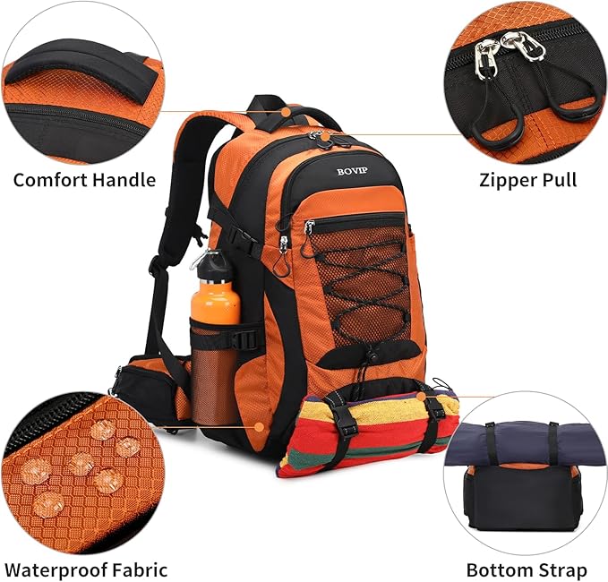 BOVIP 40L Hiking Backpack Waterproof Lightweight Daypack Travel Sports Camping Backpack for Men Women