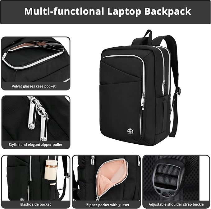 Swissdigital Design Laptop Backpack For Women，Travel Backpack With USB Charging Port，Fits 15.6 Inch School Computer Backpacks For Work Business,Platinum | KATY ROSE