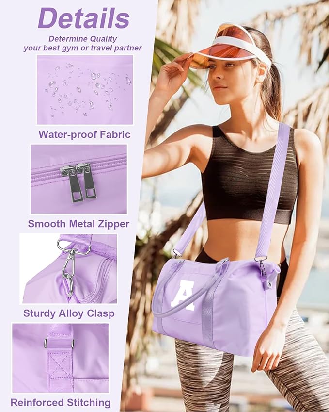 Daughter Niece Gifts for Teen Girl Kids, Initial Travel Duffel Bag Sports Gym Bag Personalized Gifts Weekender Bag，Monogram Overnight Bag Cute Dance Bag Birthday Bridesmaid Gifts for Women(Purple, A)