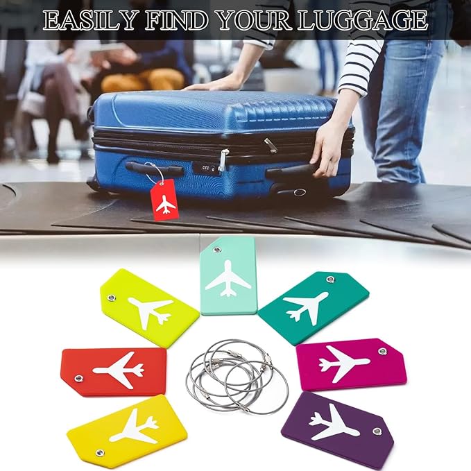 6 Pack Silicone Luggage Tag for Suitcases with Stainless Loop, Privacy Protection Travel Bag Tags Perfect to Quickly Spot Baggage Handbag (Black)