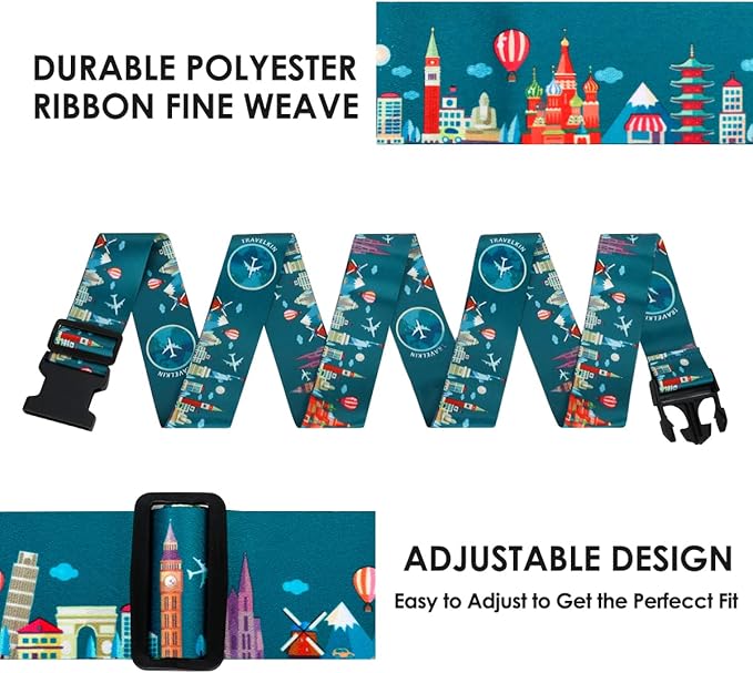Adjustable Travel Luggage Strap Suitcase Belt Travel Bag Accessories 1.96 in W x 6.23 ft L