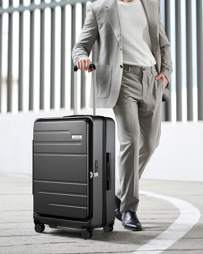 LUGGEX 24 Inch Luggage with Spinner Wheels, Expandable PC Hard Shell Checked Suitcase with Front Opening, Lightweight (Blue, 24 Inch)