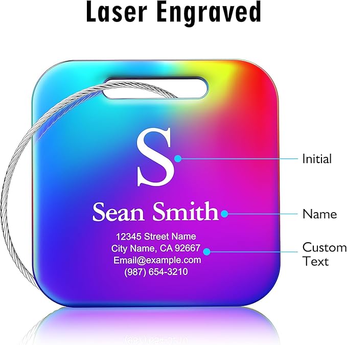 Luggage Tags for Suitcase - Personalized Engraved Rose Gold Metal Tag for Cruise Travel - Custom Name Tags Suitable for Bags and Backpacks