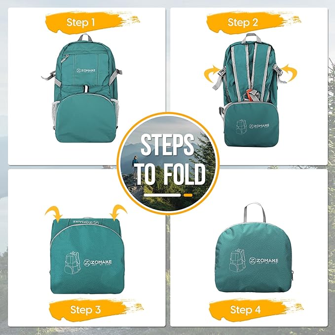 ZOMAKE Lightweight Packable Backpack 35L, Light Foldable Backpacks Water Resistant Collapsible Hiking Bag, Compact Folding Day Pack for Travel Camping(Dark Green)