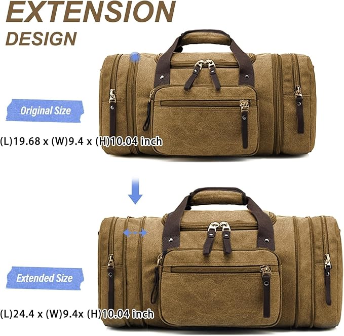 Felipe Varela Duffle Bag for Men, Expandable Canvas Duffel Bag for Travel, Mens Carry On Luggage Bags Traveling Weekender Gym Overnight Bags for Airplanes, Coffee