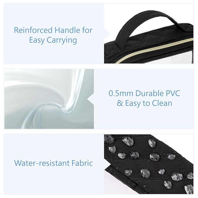 PACKISM TSA Approved Toiletry Bag, 3 Pack Clear Makeup Bags with Handle Large Opening, Clear Toiletry Bags Fit Carry-on Travel Essentials, Quart-sized Travel Bags for Toiletries, Black