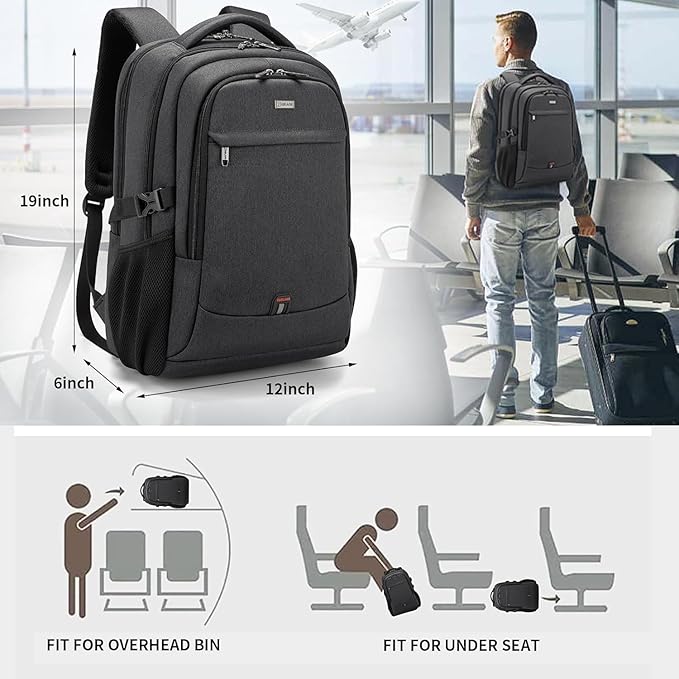 DUSLANG 17 Inch Laptop Backpack for Travel Water Resistant College Bookbag for Men/Women Laptop Bag with USB Charging Port and Tablet Sleeve Bag Compatible Protective Case, Black