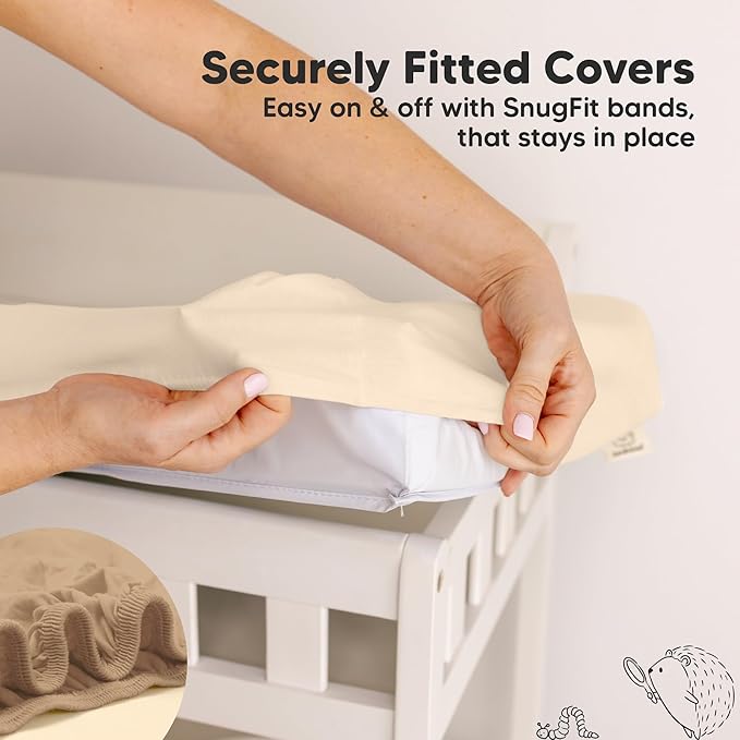 2-Pack Organic Changing Pad Covers for Girl, Boy, Neutral - 100% Cotton Changing Table Pad Cover, Soft Baby Nursery Diaper Changing Pad Sheets, Contour Changing Pads Liners, Change Pad Cover (Pecan)