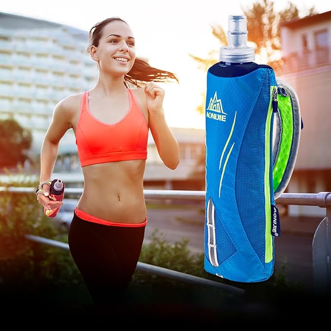 TRIWONDER Handheld Water Bottle for Running, Quick Grip Chill 17 oz Handheld Soft Water Bottle with Hand Strap Hydration Pack, BPA Sport Soft Flask (Blue)