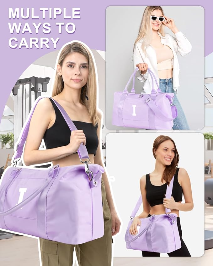 Daughter Niece Gifts for Teen Girl Kids, Initial Travel Duffel Bag Sports Gym Bag Personalized Gifts Weekender Bag，Monogram Overnight Bag Cute Dance Bag Birthday Bridesmaid Gifts for Women(Purple, I)