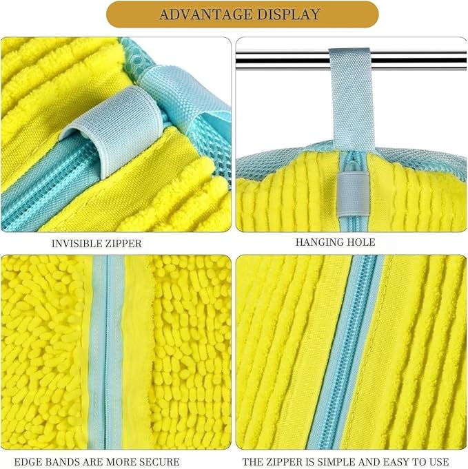 Shoe Cleaning Bags2-Pack Shoe Washing Machine Bags - Universal Laundry Shoe Cleaning Bags for Washer & Dryer, Fits All Shoe Types (Yellow)