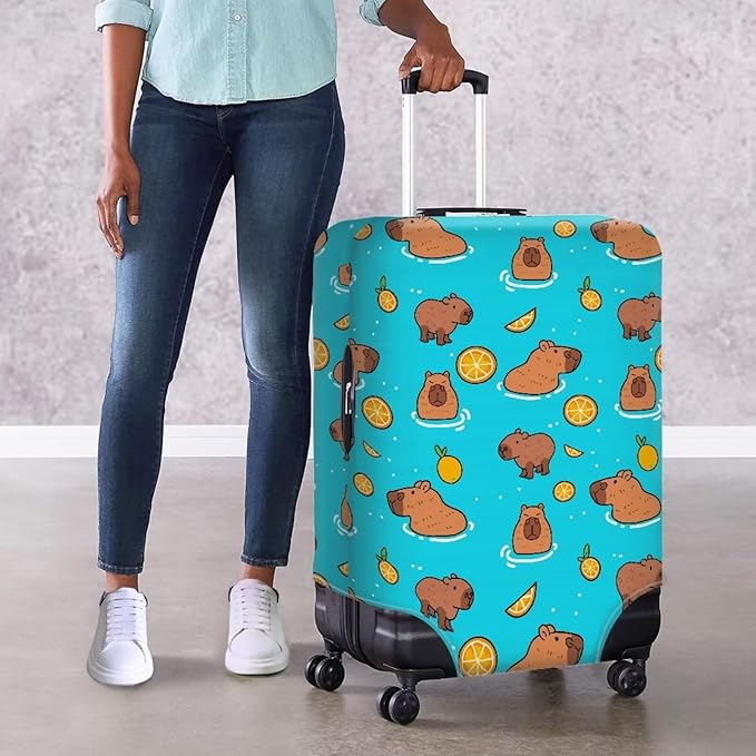 Capybara Suitcase Cover Elastic Luggage Covers for Suitcase Fit 30-32 Inch, Zip Closure Baggage Case Anti-Scratch Luggage Covers Protector Cute Cartoon Animal Baggage Cover