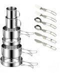 Camping Cookware Mess Kit Set 304 Stainless Steel 12-Piece Lightweight Backpacking Cooking Set Outdoor Cook Gear for Family Hiking, Picnic(Pot, Frying Pan, Bowl, Plate, Spoon, Fork)