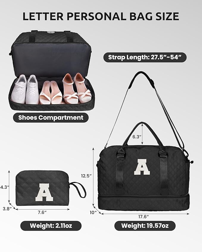 Gifts for Her-Duffle Bag with Shoe Compartment, Personalized Weekender Bag, Monogram Overnight Bag, Letter Travel Bag with Makeup Bag，Sister Friend Girlfriend Gifts (Letter N)