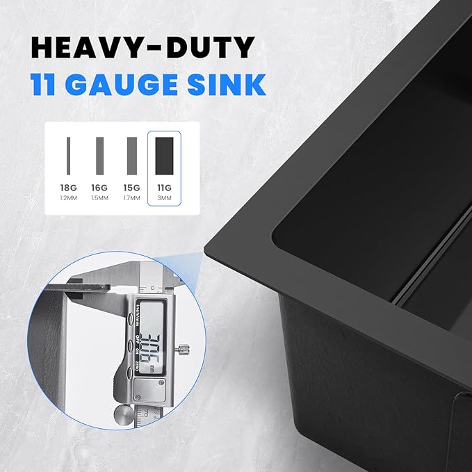 POPFLY 25 Inch Drop In Kitchen Sink, 25x18 Black Stainless Steel Top mount Workstation Sink, 9 Inch Deep 18 Gauge Stainless Steel Single Bowl 2 Holes Utility Sinks