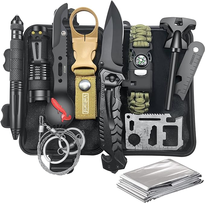 VEITORLD Gifts for Men Dad Him Christmas - Survival Gear and Equipment 12 in 1, Survival Kits - Cool Unique Fishing Hunting Birthday Gifts for Husband Teen Boy Boyfriend Women, Mens Stocking Stuffers