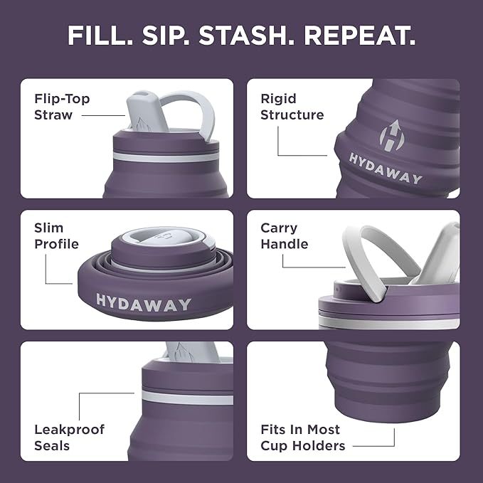 HYDAWAY 17oz Collapsible Water Bottle - BPA-Free, Leakproof, Lightweight, and Space-Saving - Perfect for Travel, Hiking, and Everyday Hydration