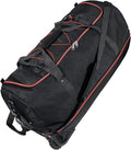 110L Expandable to 140L 32” Foldable Oxford Soft-Sided Rolling Duffle Bag with 2 Heavy-Duty Wheels,3 Large Compartments,Adjustable Shoulder Strap and Attached Organizer Pouch,Black Red