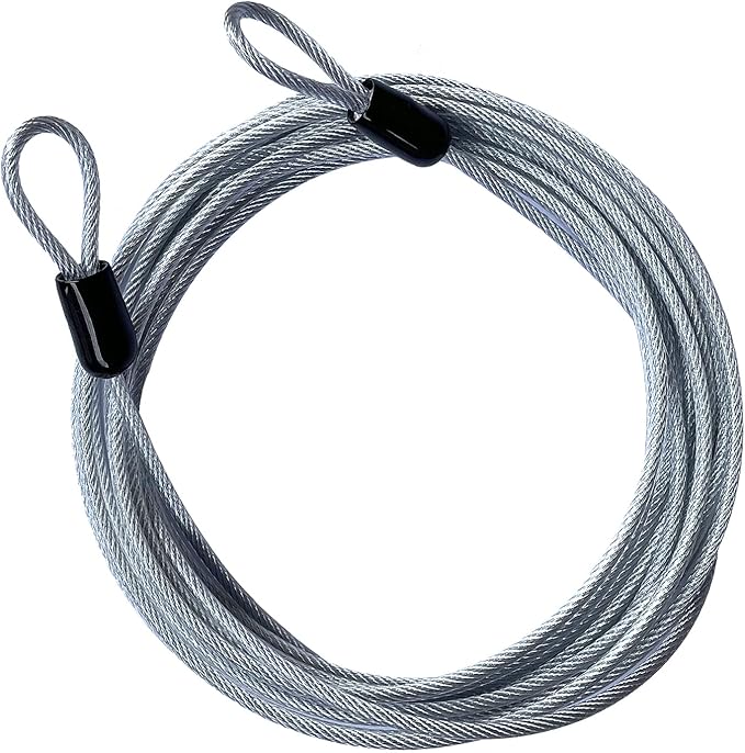 30FT 3mm Outdoor Travel Long Security Cable Lock,Braided Steel Coated Safety Cable Luggage Lock,Safety Cable Wire Rope Double Loop Lightweight (1 Pack)