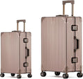 Metal All Aluminum Carry-on Luggage TSA Customs Lock Zipperless Silent Rotary Wheel Business Suitcase Aluminum Frame Set (titanium gold, 2Piece(20/26))