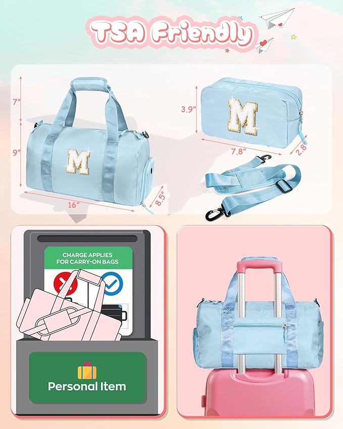 Gift Ideas for Kids Girls-Girl Gym Bag with Shoe Compartment, Kid Personalized Weekender Overnight Bags, Initial Travel Tote with Makeup Pouch, Graduation Gifts Granddaughter (Letter N)