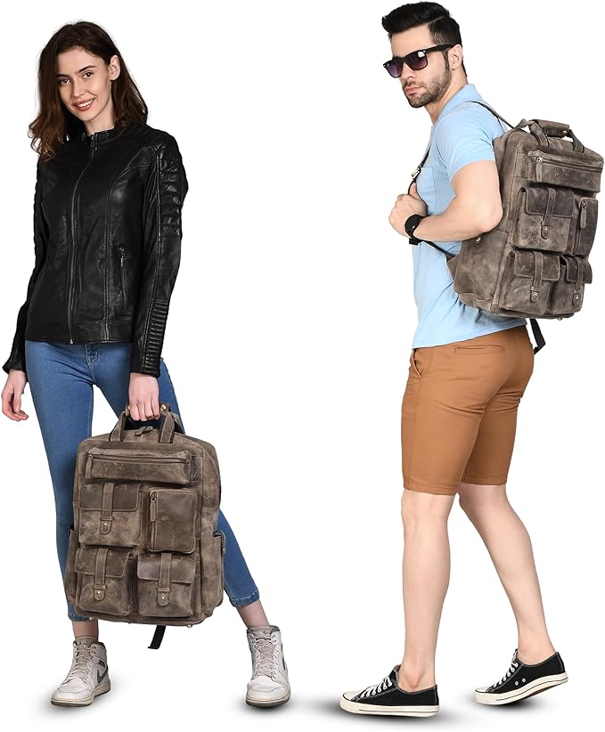 Handmade Leather Backpack for Men and Women, 15.6 Inch Laptop Bag, Genuine Leather Casual Daypack, For College & Office, Travel or Hiking - Retro Hunter Brown