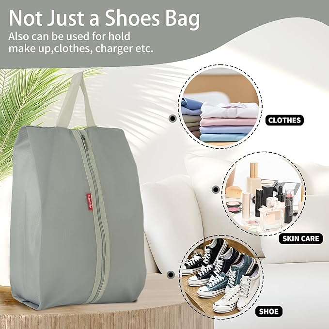 6pcs Portable Shoe Organizer, Travel Pouches with Zipper, Golf Shoe Bags, Clothes Bags, Soccer Cleats Bag Shoe Pouch for Gym, Waterproof, Odor-Resistant (Grey)