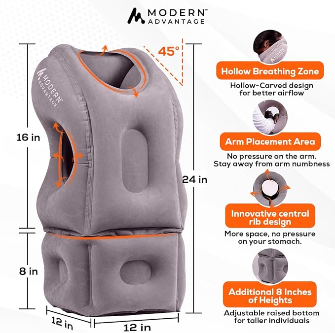 Modern Advantage Inflatable Travel Pillow for Airplanes with Adjustable extra Bottom, Support head & chin to avoid Neck & Shoulder Pain for Travelling office napping with Eye Mask & Earplug, Pack of 2