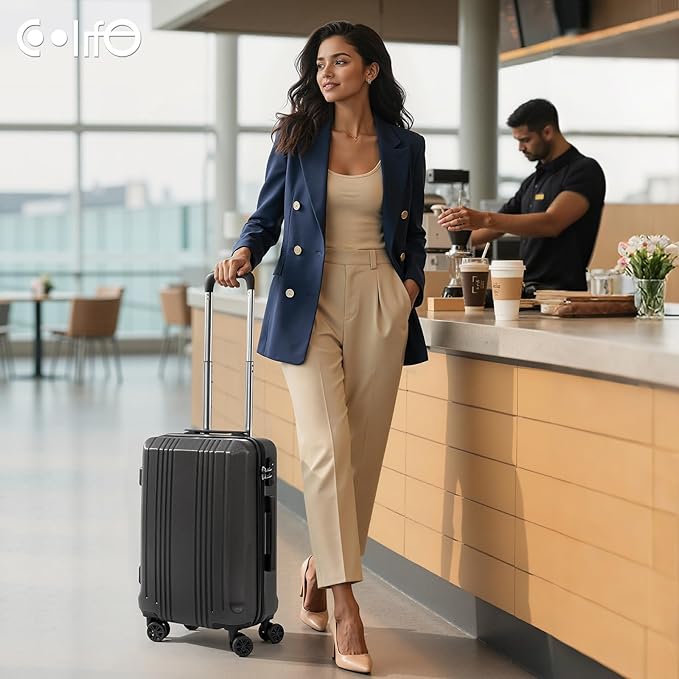 Coolife Luggage PC+ABS Hardshell Suitcase with TSA Lock, Spinner Carry On Lightweight (navy, S(20in_carry on))