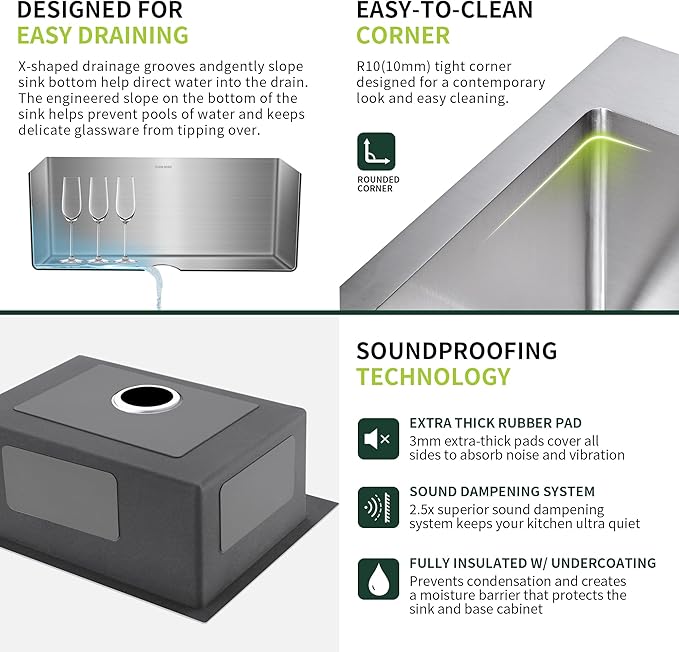 18-Inch Bar Sink Drop-In, SINKVINE Stainless Steel Kitchen Sink for Laundry Outdoor, RV, Top Mounted with Deep Single Bowl, 3.5" Drain Strainer, Bottom Rise Grid, Roll-up Drying Unit, 18 x 18 inch