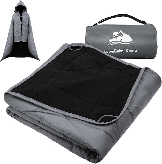 Outdoor Waterproof Blanket, Foldable Fleece Stadium Blanket for Outdoor Sports Event, Camping, Concerts, Car, Pet, Picnics - Windproof, Wearable, Machine Washable 80" x 58"