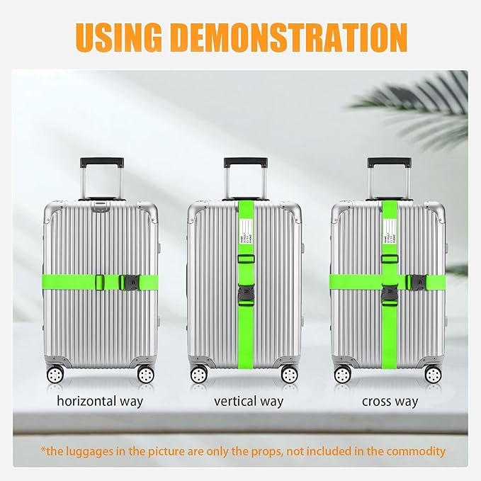 BILIONE Luggage Straps 88 inch Adjustable Suitcase Belt, Lockable Against Accidental Opening, Easy to Identify Travel Accessories, Add a Bag Connector (Vibrant Orange + Green, 4)