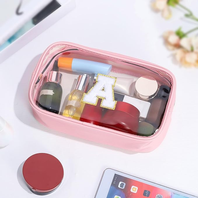 YOOLIFE Birthday Gifts Clear Makeup Bag Cosmetic Bag Pink Preppy Stuff Travel Accessories Makeup Pouch Birthday Gift for 4 5 6 7 8 9 10 11 12 Year Old Girls Graduation Teacher Gift K