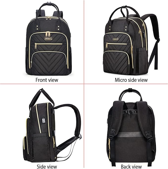 Laptop Backpack for Women Men, School Backpacks for Teens Girls Boys, 17.3 Inch Work Laptop Bag with USB Port Charging, Water Resistant College Bookbags for Girls, Black
