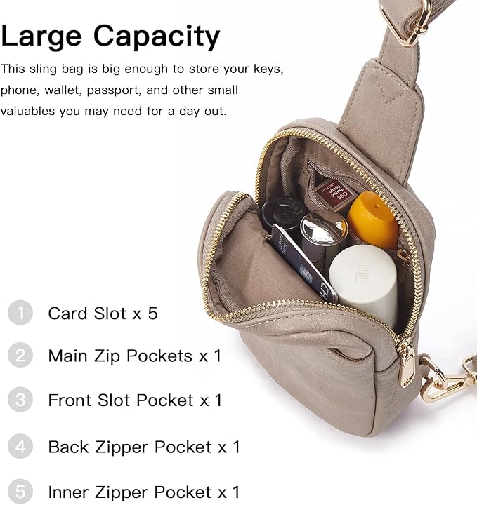 Telena Small Sling Bag for Women Leather Crossbody Fanny Packs Chest Bag for Women