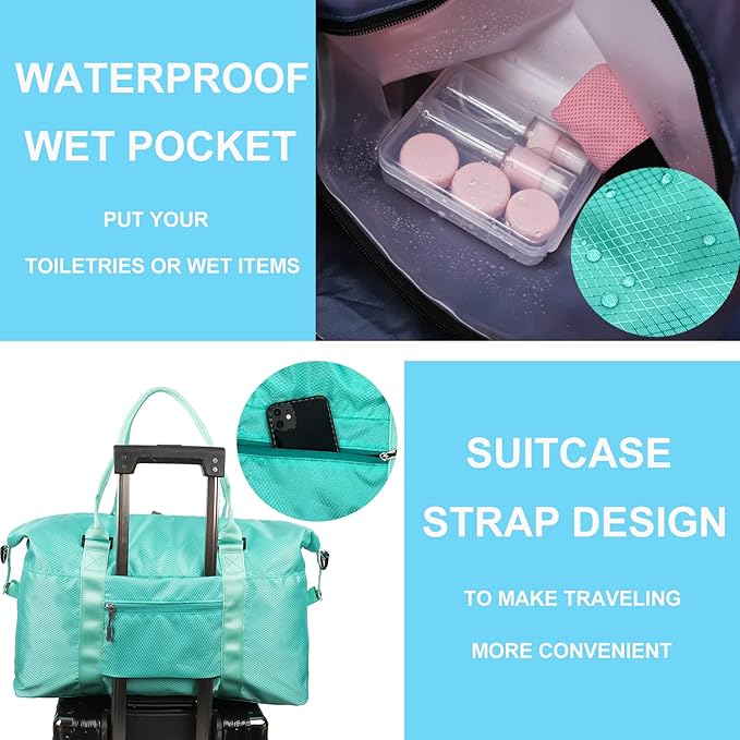 Travel Duffle Bag, Waterproof Sport Tote Gym Bag for Women Men, Overnight Weekender Carry On Bag with Wet Pocket