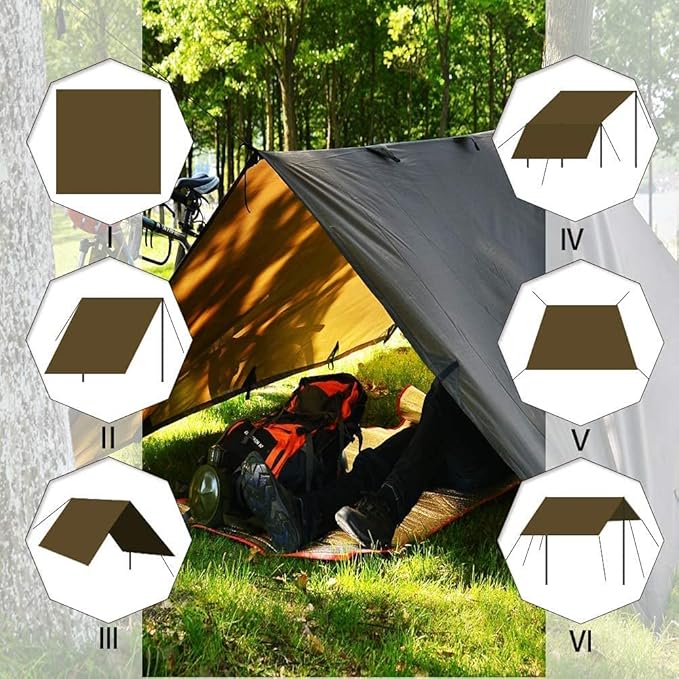 KALINCO Camping Tarp Waterproof, 10X12FT Hammock Rain Fly Tarp Tent, Multifunctional Tent Footprint, Lightweight and Compact for Backpacking, Hiking (Coffee-10X12FT)