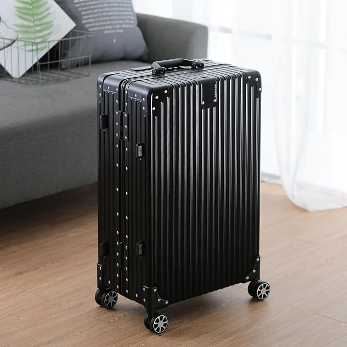 Metal All Aluminum Carry-on Luggage TSA Customs Lock Zipperless Silent Rotary Wheel Business Suitcase Aluminum Frame Set (black, 24 '')