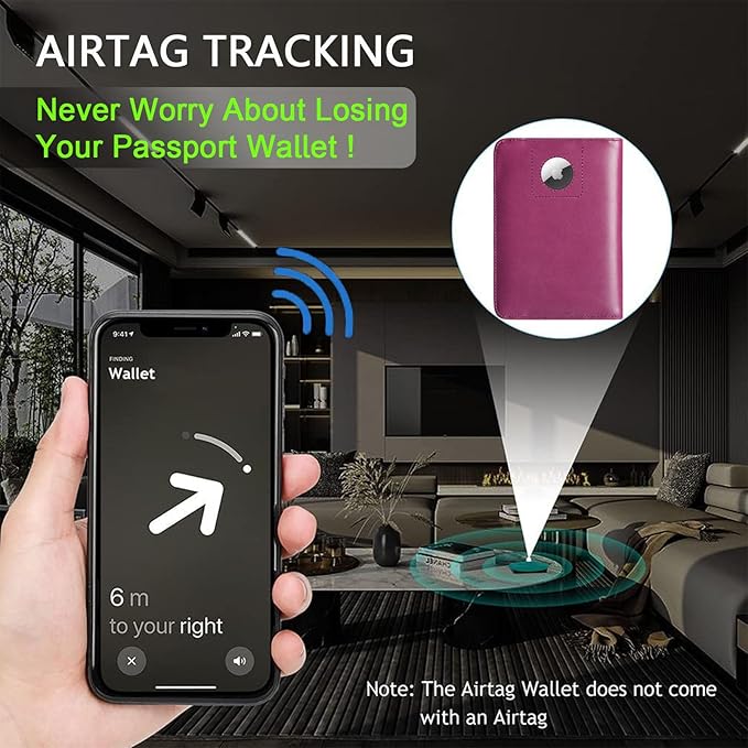 Airtag Passport Holder Cover Wallet Travel Essentials RFID Blocking Leather Card Case International Must Haves Travel Accessories for Women Men(119#Purple)